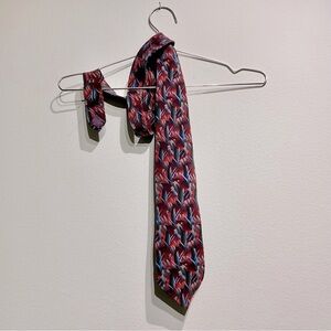 Oak Tree Men’s Tie. Red Blues and Black Color Pattern